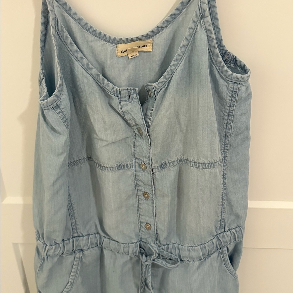 Cloth & Stone Chambray Romper Size M Blue Tencel Button Front Sleeveless Shorts - Picture 3 of 5